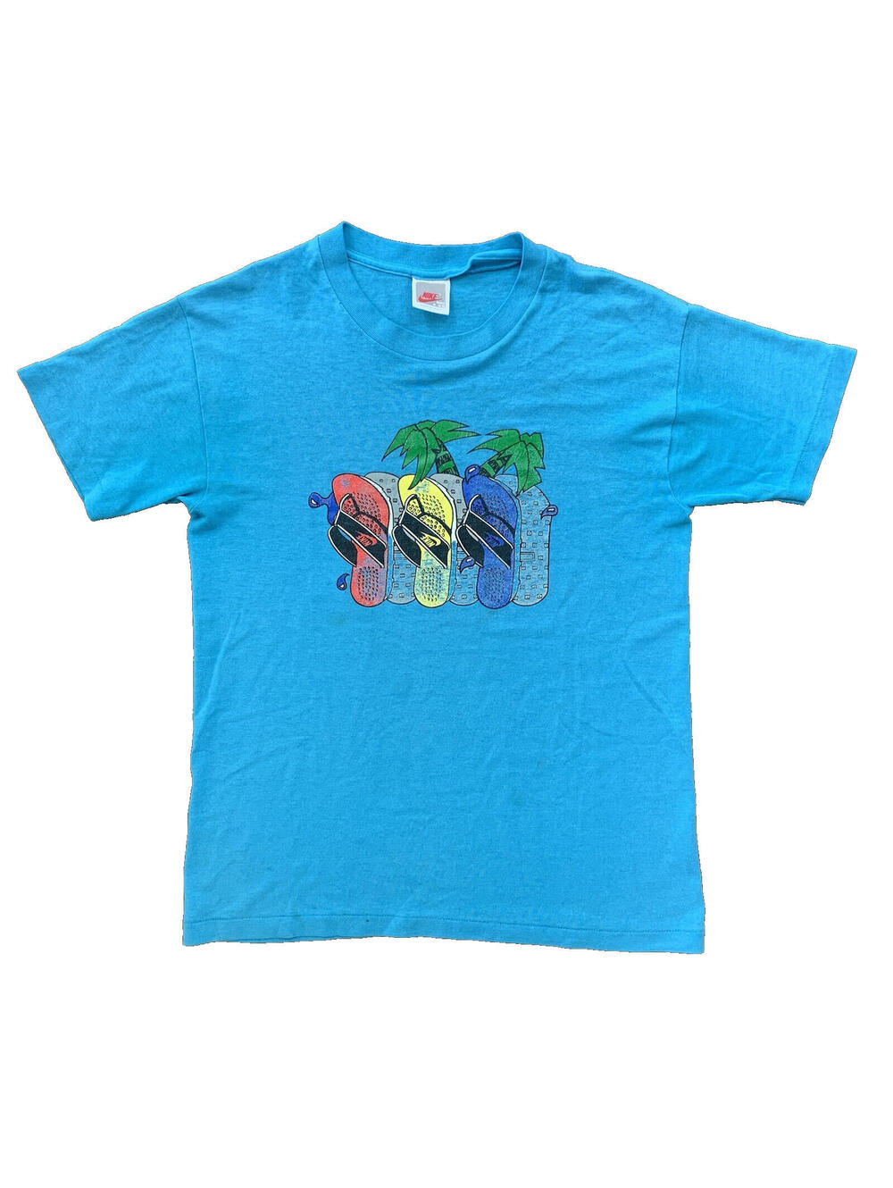 Nike Vintage T Shirt Mens M Palm Beach Waffle Sandals 80s Blue Tag Flordia Rap